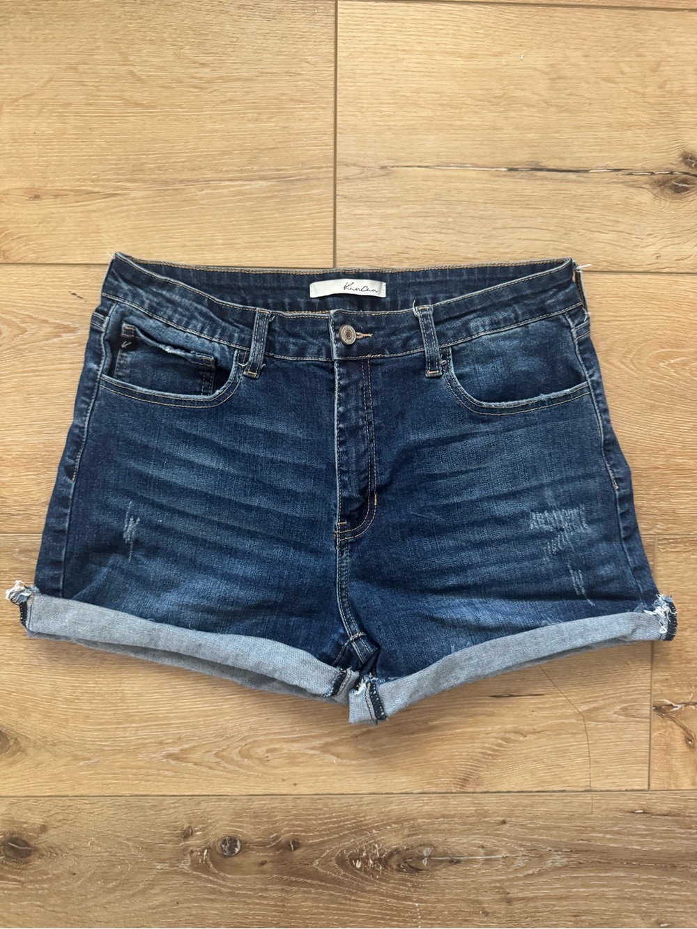 KanCan Dark Blue Rolled Cuff Denim Shorts